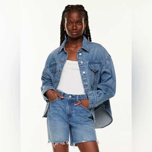 Denim Forum Pants - Denim Forum 90s Boyfriend  Hi-Rise Thigh Relaxed Denim Cut Off Jean Short